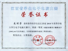 江西省2010年电子电脑大赛一等奖证书教师1                            